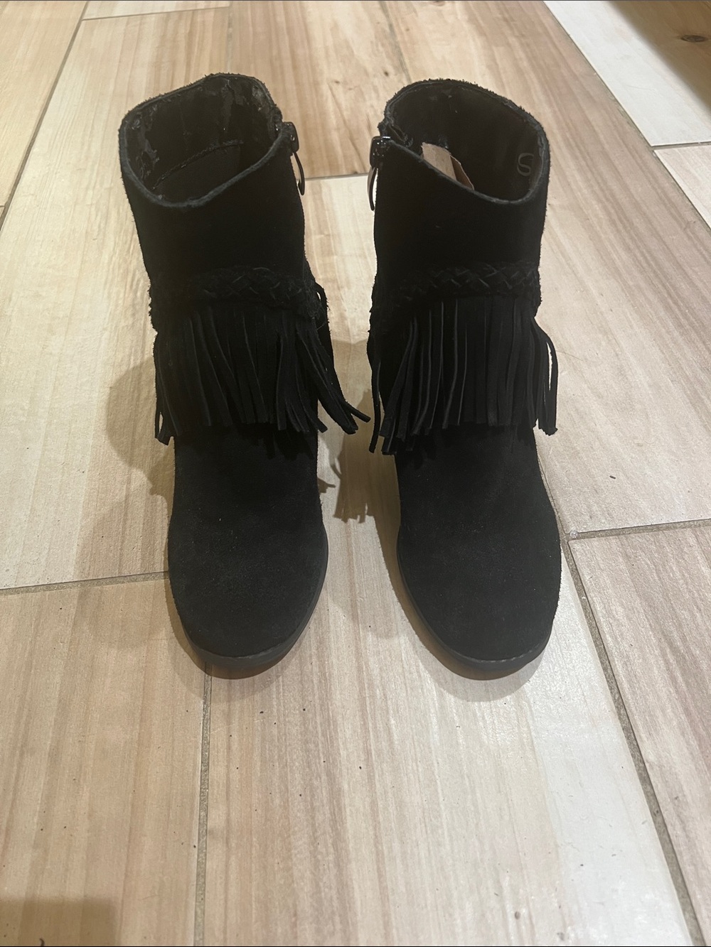 Sbicca Black Suede Fringe Ankle Boots